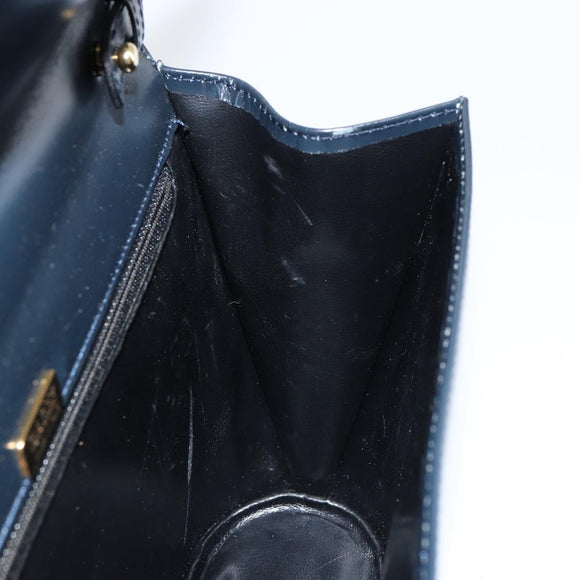 BALLY Shoulder Bag Leather Navy Gold Auth BA7814