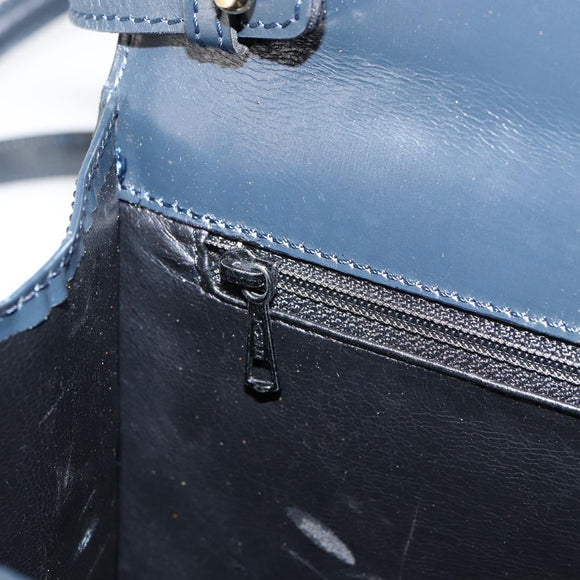 BALLY Shoulder Bag Leather Navy Gold Auth BA7814