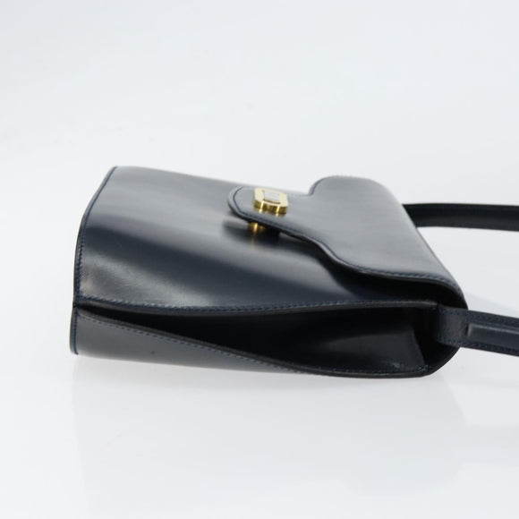 BALLY Shoulder Bag Leather Navy Gold Auth BA7814