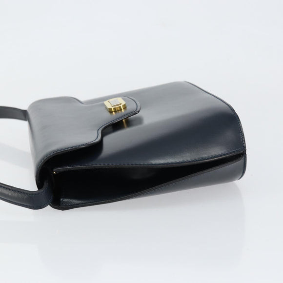 BALLY Shoulder Bag Leather Navy Gold Auth BA7814