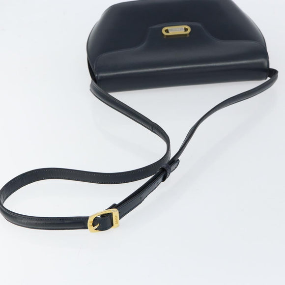BALLY Shoulder Bag Leather Navy Gold Auth BA7814