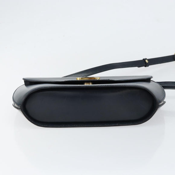 BALLY Shoulder Bag Leather Navy Gold Auth BA7814