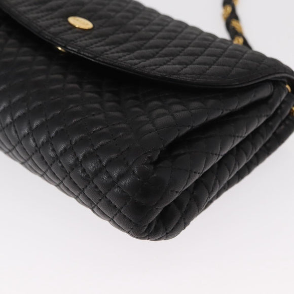 BALLY Chain Shoulder Bag Leather Black Gold Auth BA7815