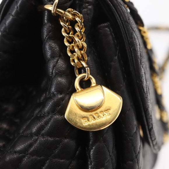 BALLY Chain Shoulder Bag Leather Black Gold Auth BA7815