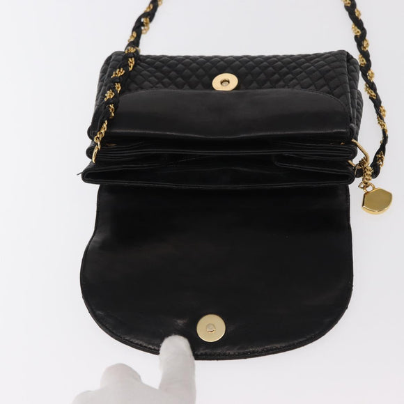 BALLY Chain Shoulder Bag Leather Black Gold Auth BA7815