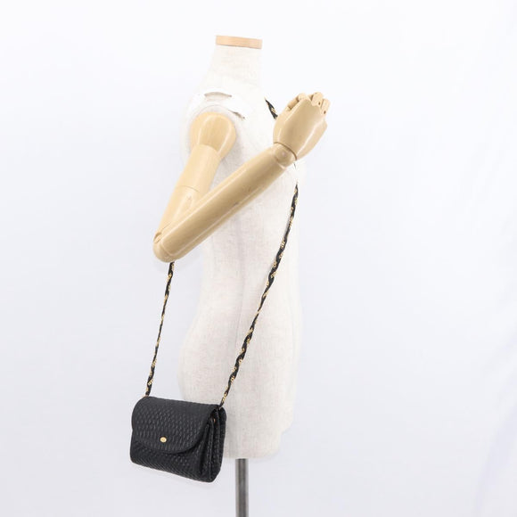 BALLY Chain Shoulder Bag Leather Black Gold Auth BA7815