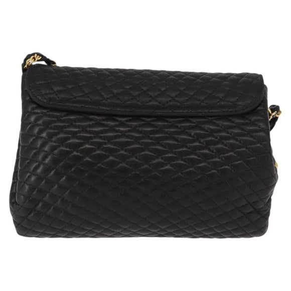 BALLY Chain Shoulder Bag Leather Black Gold Auth BA7815