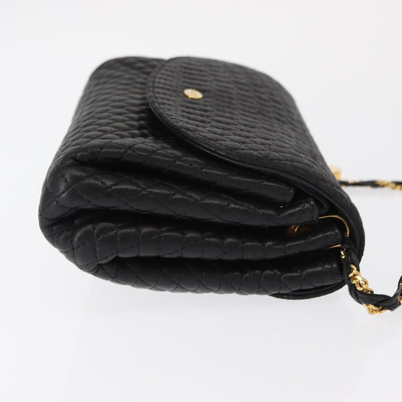 BALLY Chain Shoulder Bag Leather Black Gold Auth BA7815