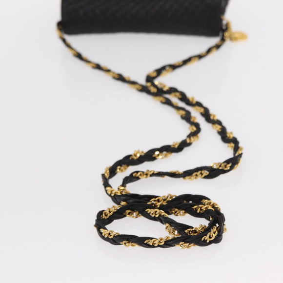 BALLY Chain Shoulder Bag Leather Black Gold Auth BA7815