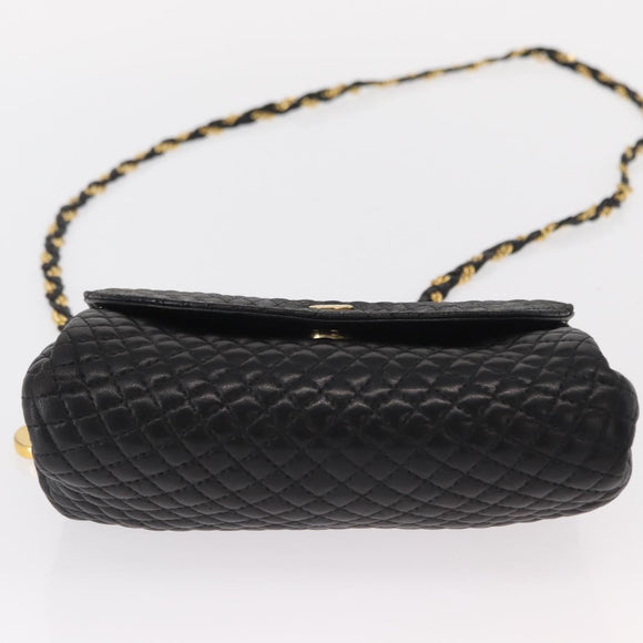 BALLY Chain Shoulder Bag Leather Black Gold Auth BA7815