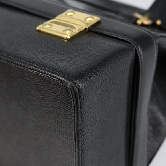 VERSACE Hand Bag Leather Black Gold Auth BA7817