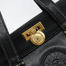 VERSACE Hand Bag Leather Black Gold Auth BA7817-14