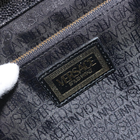VERSACE Hand Bag Leather Black Gold Auth BA7817