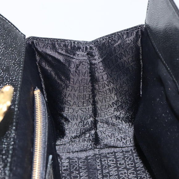 VERSACE Hand Bag Leather Black Gold Auth BA7817