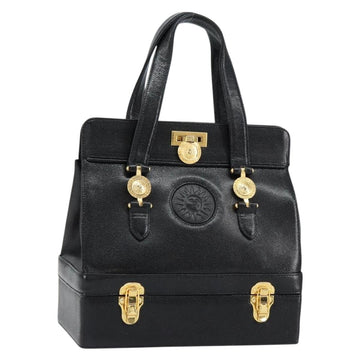 VERSACE Hand Bag Leather Black Gold Auth BA7817