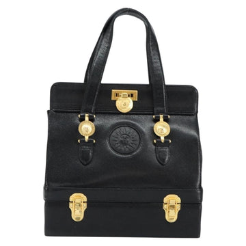 VERSACE Hand Bag Leather Black Gold Auth BA7817 - 0