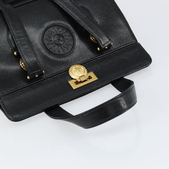 VERSACE Hand Bag Leather Black Gold Auth BA7817