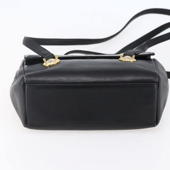 Gianni Versace Shoulder Bag Leather Black Gold Auth BA7818