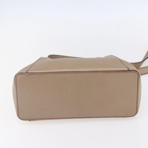 CARTIER Mini C De Cartier Hand Bag Leather 2way Beige Silver Auth BA7820