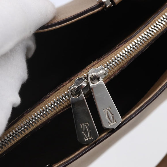 CARTIER Mini C De Cartier Hand Bag Leather 2way Beige Silver Auth BA7820