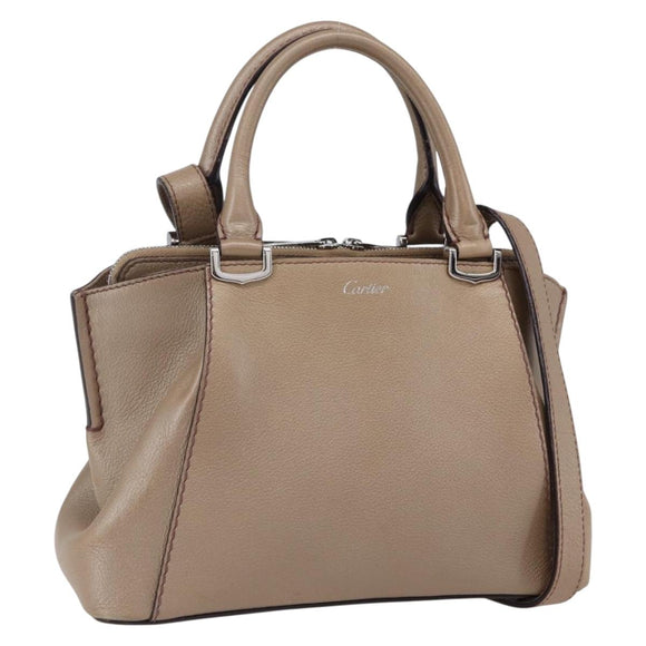 CARTIER Mini C De Cartier Handtasche Leder 2-Wege Beige Silber Auth BA7820
