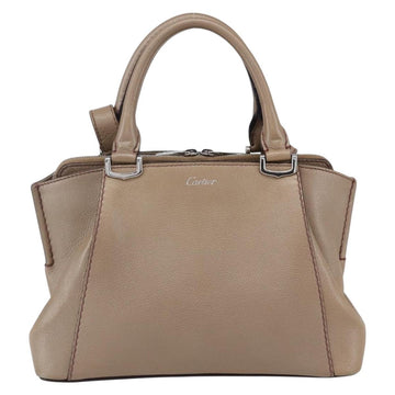 CARTIER Mini C De Cartier Hand Bag Leather 2way Beige Silver Auth BA7820 - 0