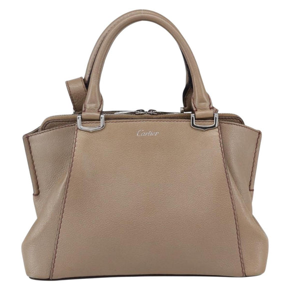 CARTIER Mini C De Cartier Hand Bag Leather 2way Beige Silver Auth BA7820
