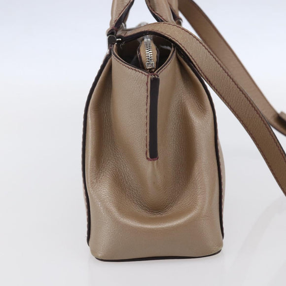 CARTIER Mini C De Cartier Hand Bag Leather 2way Beige Silver Auth BA7820