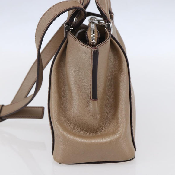 CARTIER Mini C De Cartier Hand Bag Leather 2way Beige Silver Auth BA7820