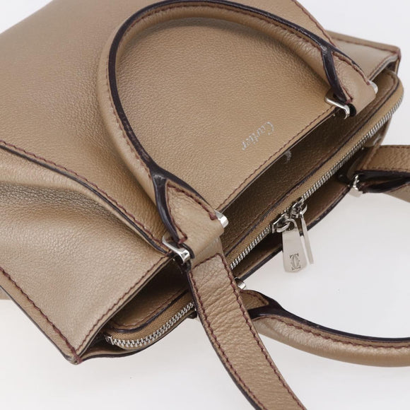 CARTIER Mini C De Cartier Hand Bag Leather 2way Beige Silver Auth BA7820