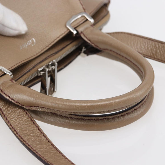CARTIER Mini C De Cartier Hand Bag Leather 2way Beige Silver Auth BA7820