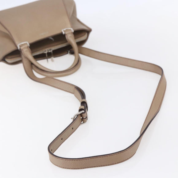 CARTIER Mini C De Cartier Hand Bag Leather 2way Beige Silver Auth BA7820
