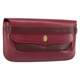 CARTIER Must Line Clutch Bag Leather Bordeaux Gold Auth BA7821
