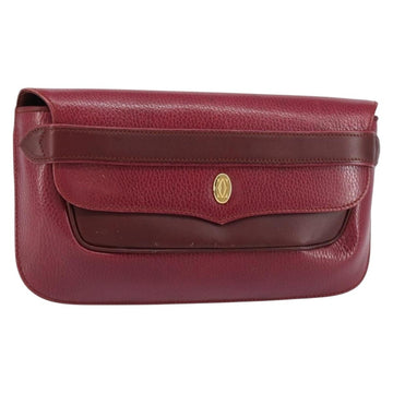 CARTIER Must Line Clutch Bag Leather Bordeaux Gold Auth BA7821