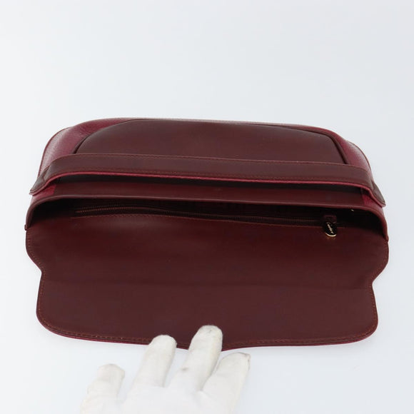 CARTIER Must Line Clutch Bag Leather Bordeaux Gold Auth BA7821