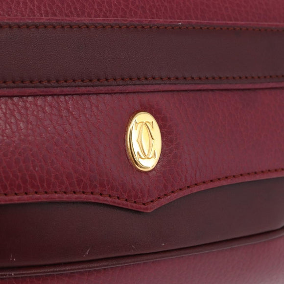 CARTIER Must Line Clutch Bag Leather Bordeaux Gold Auth BA7821