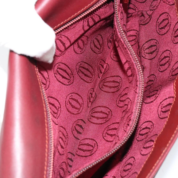 CARTIER Must Line Clutch Bag Leather Bordeaux Gold Auth BA7821