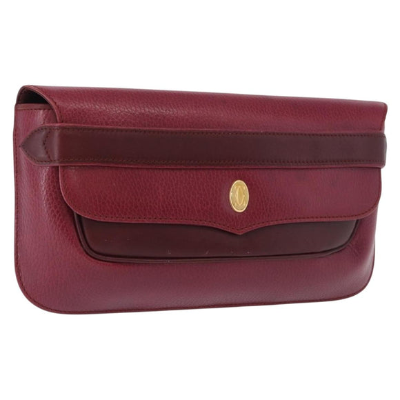 CARTIER Must Line Clutch Bag Leather Bordeaux Gold Auth BA7821