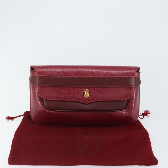 CARTIER Must Line Clutch Bag Leather Bordeaux Gold Auth BA7821