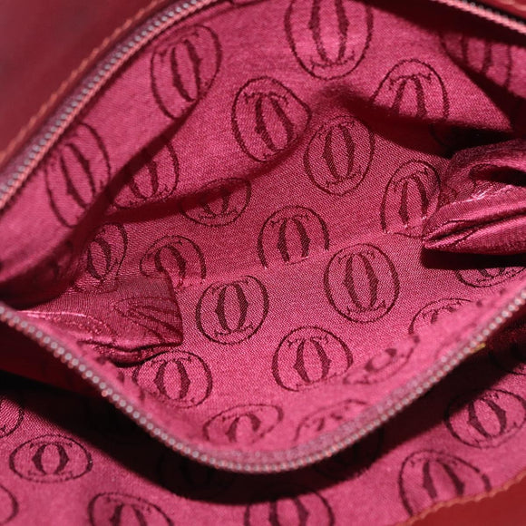 CARTIER Must Line Clutch Bag Leather Bordeaux Gold Auth BA7821