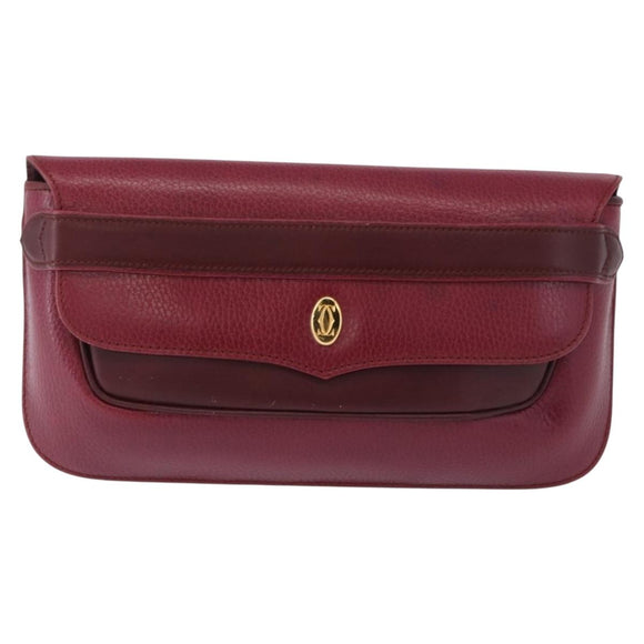 CARTIER Must Line Clutch Bag Leather Bordeaux Gold Auth BA7821