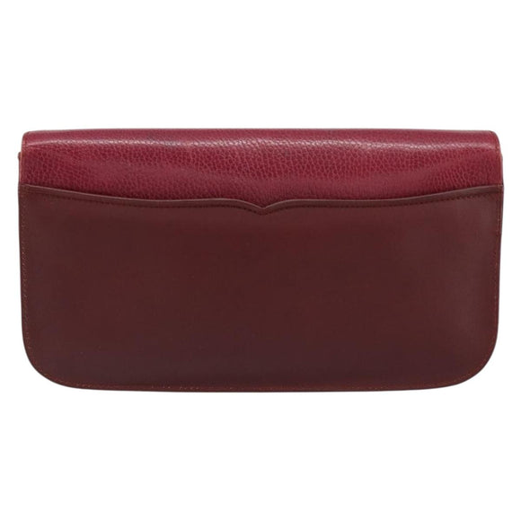 CARTIER Must Line Clutch Bag Leather Bordeaux Gold Auth BA7821