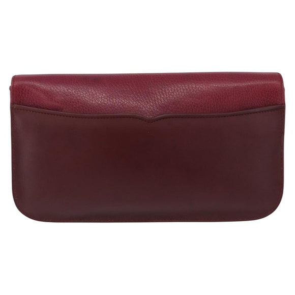 CARTIER Must Line Clutch Bag Leather Bordeaux Gold Auth BA7821