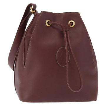 CARTIER Must Line Shoulder Bag Leather Bordeaux Gold Auth BA7822
