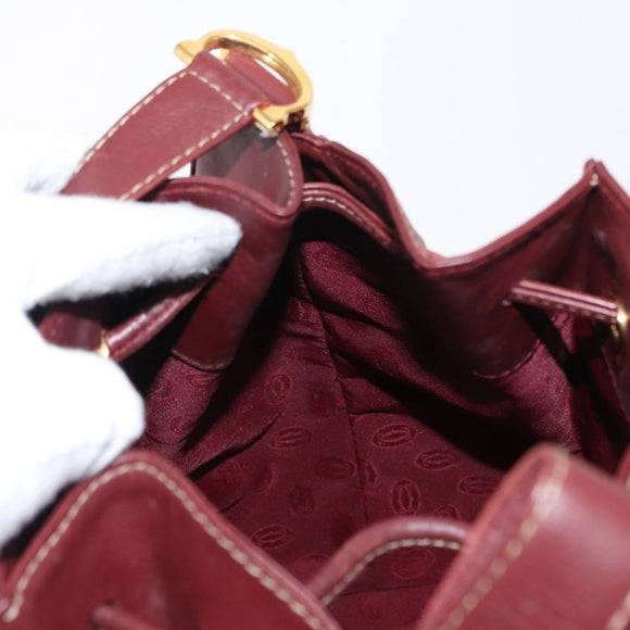 CARTIER Must Line Shoulder Bag Leather Bordeaux Gold Auth BA7822