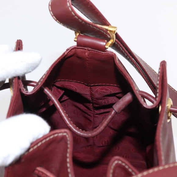 CARTIER Must Line Shoulder Bag Leather Bordeaux Gold Auth BA7822