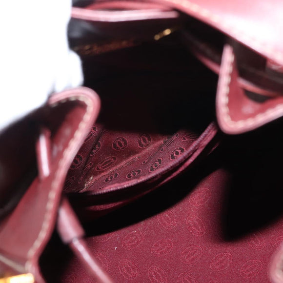 CARTIER Must Line Shoulder Bag Leather Bordeaux Gold Auth BA7822