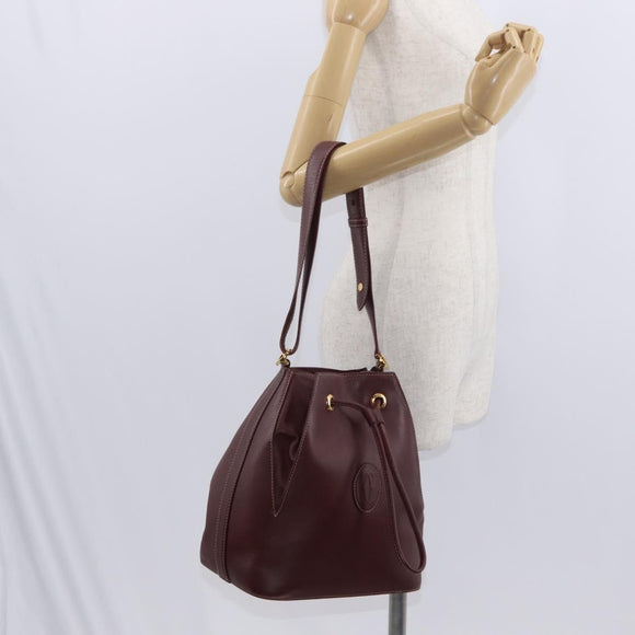 CARTIER Must Line Shoulder Bag Leather Bordeaux Gold Auth BA7822