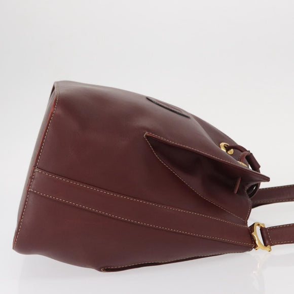CARTIER Must Line Shoulder Bag Leather Bordeaux Gold Auth BA7822