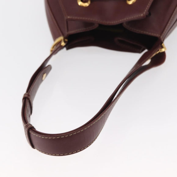 CARTIER Must Line Shoulder Bag Leather Bordeaux Gold Auth BA7822